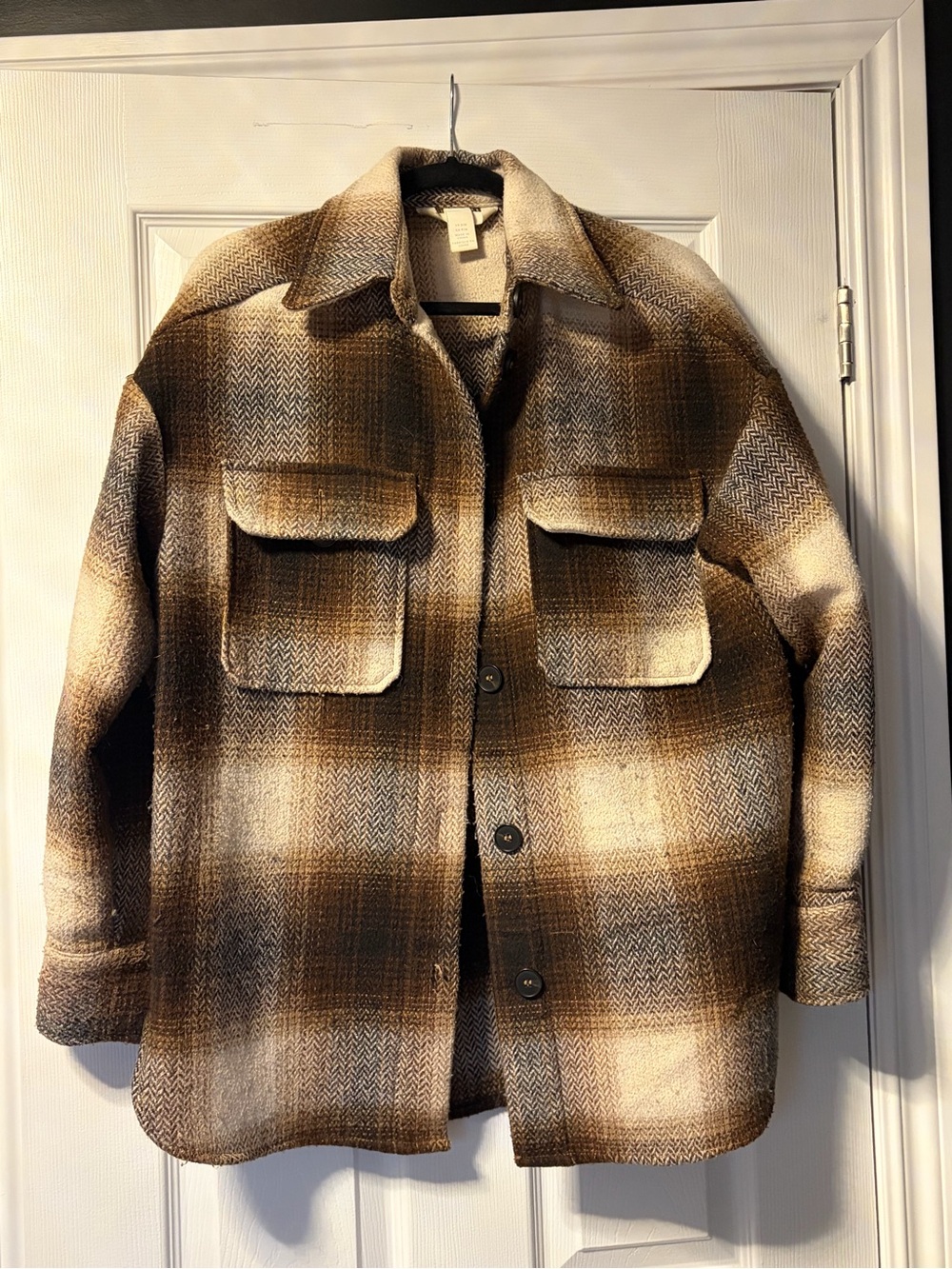 H&M Brown & Cream Plaid Shacket